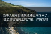 当事人在今日凌晨遭遇丑闻惊呆了，番茄影视官网全网炸锅，详情发现